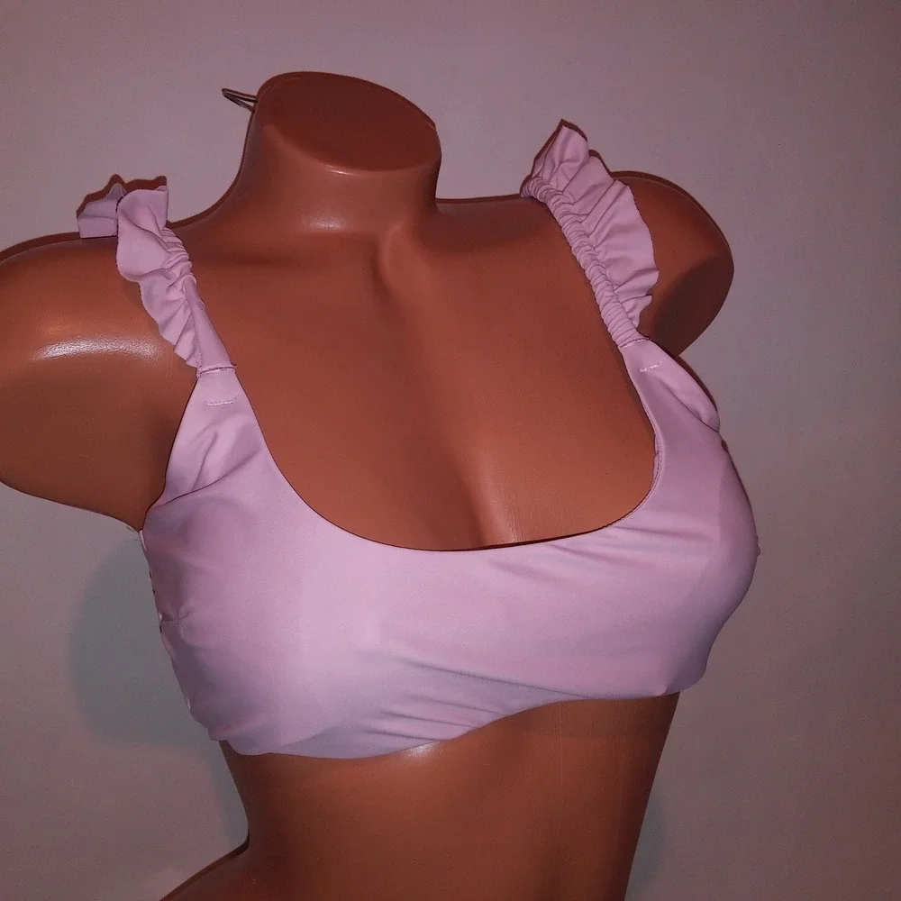 Aerie Swim Bikini Top Large Bralette Style Light Pink Scoop Ruffle Straps